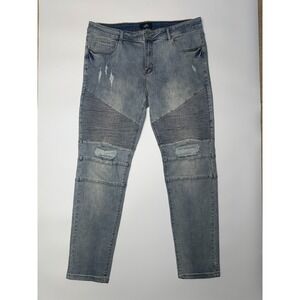 ZLZ Jeans Mens 38 Blue Denim Stretch Distressed Ribbed Skinny Leg Slim Fit
